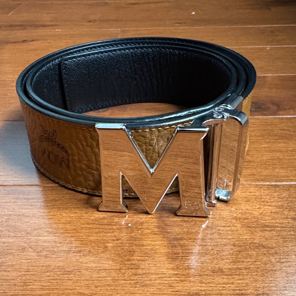 MCM Black and Brown Belt with Silver Buckle